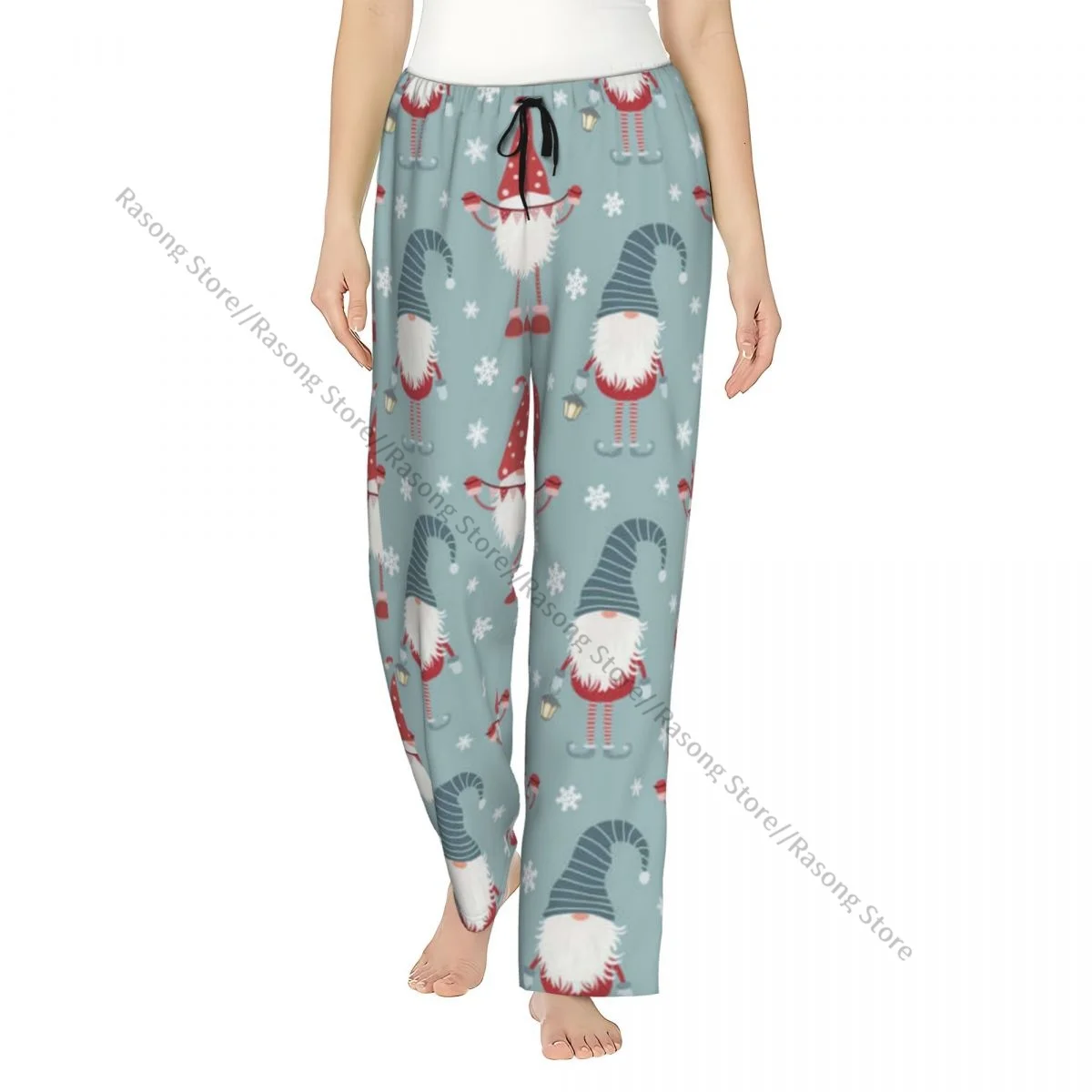 

Women Flannel Lounge Pants Soft Xmas Theme Repetitive Happy Whimsical Gnomes With Santa's Hats Pajama Pants Winter Sleepwear
