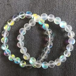 Mermaid Glass Crystal Moonstone Bracelets Multicolor Matte Shining Stone Beaded Charm Bracelet Handmade Wristband Gifts Jewelry