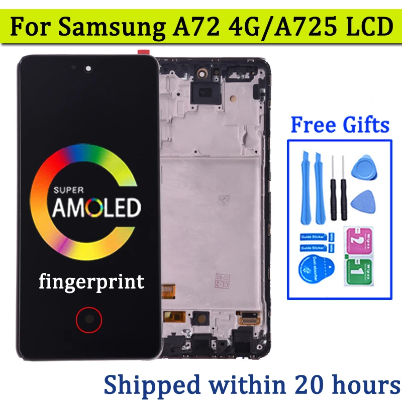 6.7''AMOLED For Samsung  A72 4G A725 LCD Display Touch Screen Digitizer Assembly With Frame For Samsung SM-A725F LCD