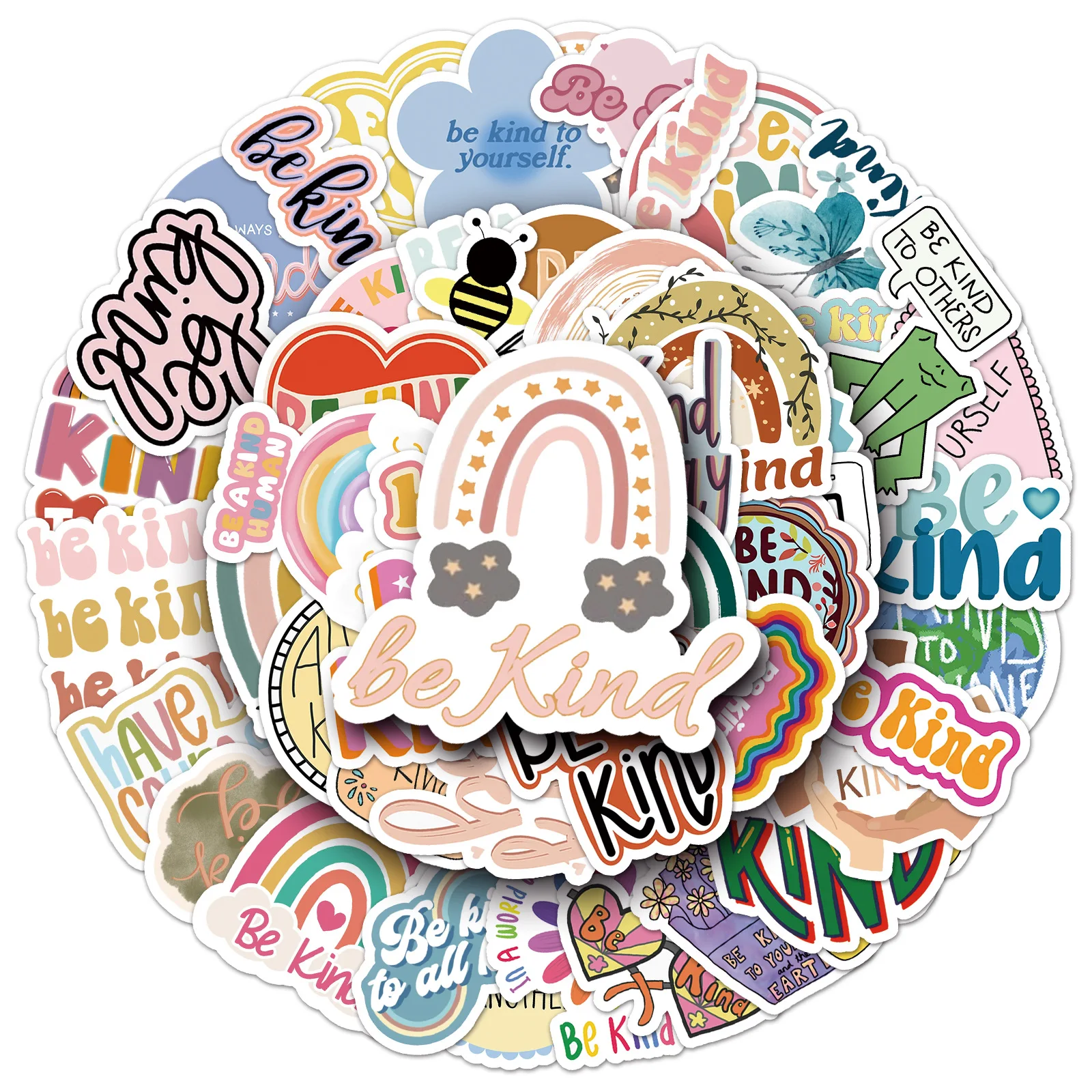 50pcs  friendly psychology doodle stickers with the English slogan 'be kind', DIY stickers