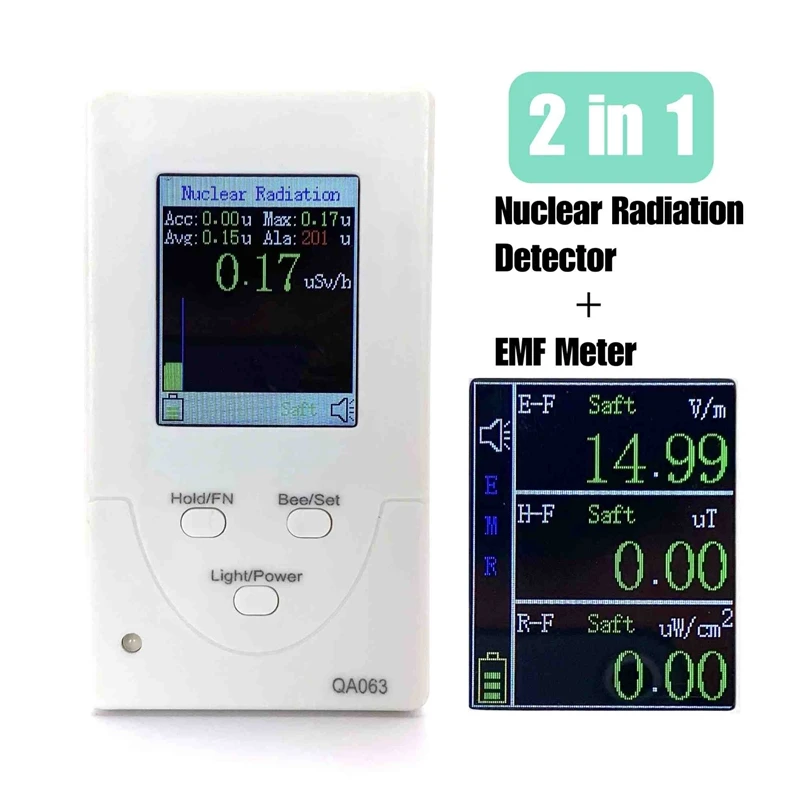 1Set Geiger Counter Dosimeter Nuclear Radiation Detector Hard Β Γ-Ray X-Ray Iodine 131 Detector 3 Alarm Ways EMF Meter White
