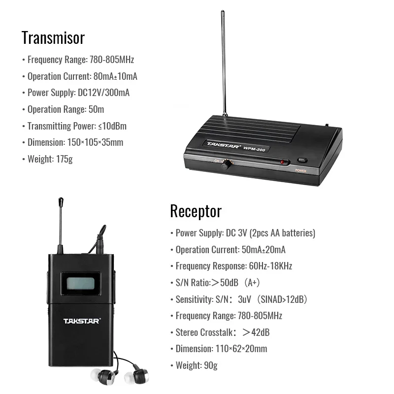 Takstar WPM-200 Monitor Nirkabel Panggung Penyanyi Kembali Iringan Musik Audio Host Suara Pidato Real-Time Monitor Telinga Kembali