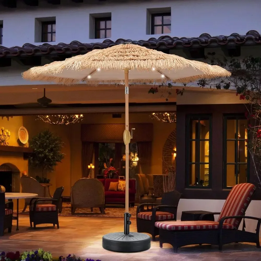Patio Umbrella with Optional Light and Base, Available in 4 Sizes, Suitable for Garden, Lawn, Deck, Backyard, and Pool