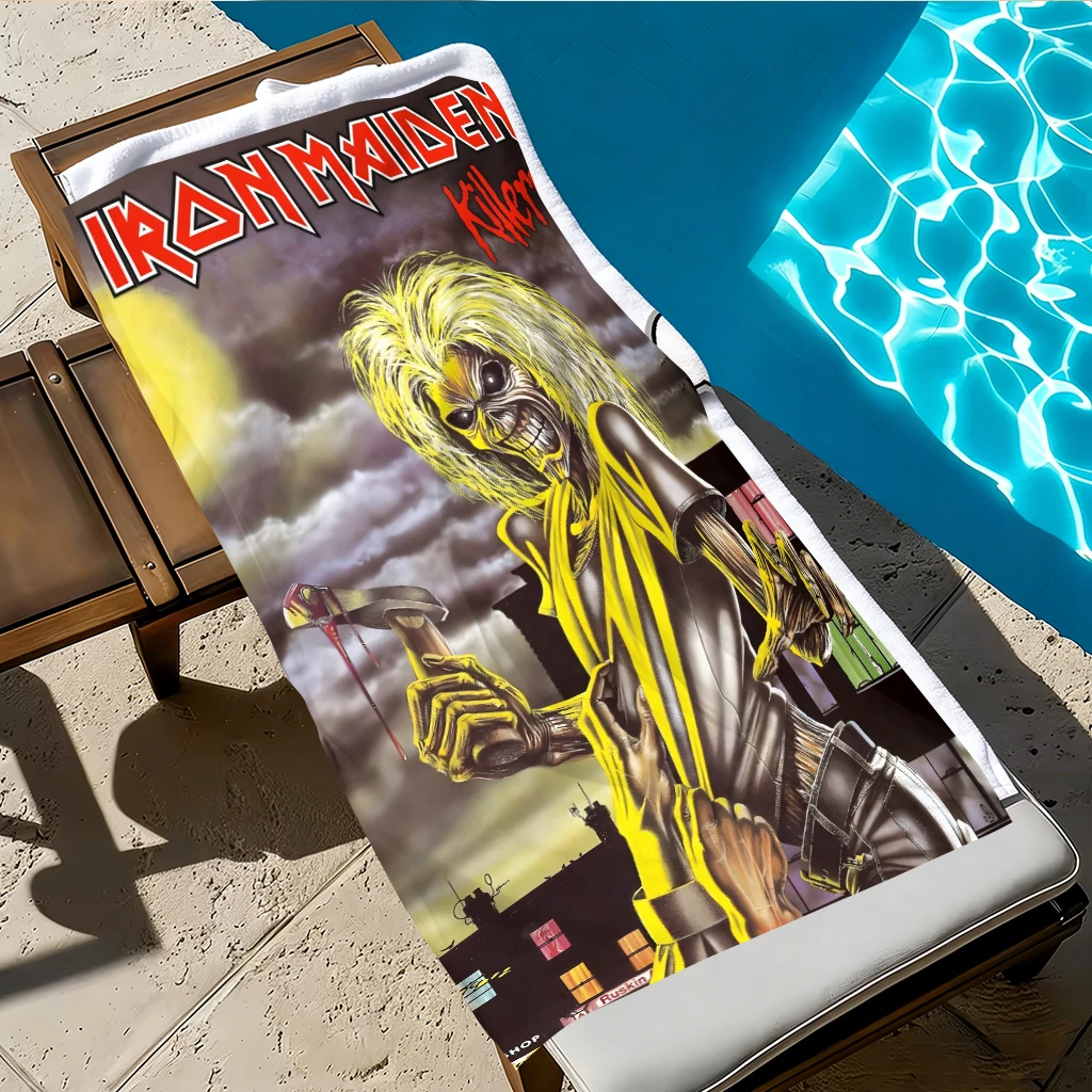 Iron Maiden Killers Album Beach Towel, Heavy Metal Band Art Print Microfiber Quick Dry Towel for Beach Pool Gym Music Fan Vacati