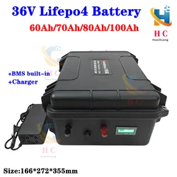 36V 100Ah 70Ah 60Ah 80Ah liFepo4 battery BMS for boat motor UPS solar system solar street light EV+ 43.8v 10A charger