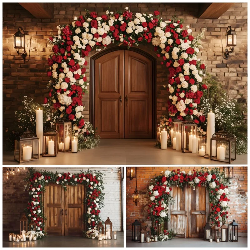 

Valentine's Day Photography Backdrop Rose Flowers Arch Wedding Party Decor Bride Portrait Photographic Background Studio Shoots