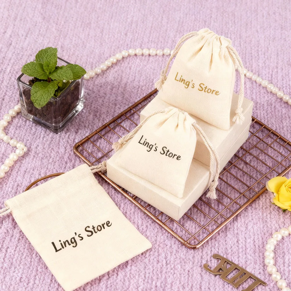 100 قطعة شخصية القطن الطبيعي الشاش مجوهرات الرباط حقيبة قماش قنب 100% العضوية الزفاف هدية التعبئة والتغليف حلقة القرط الحقيبة #1