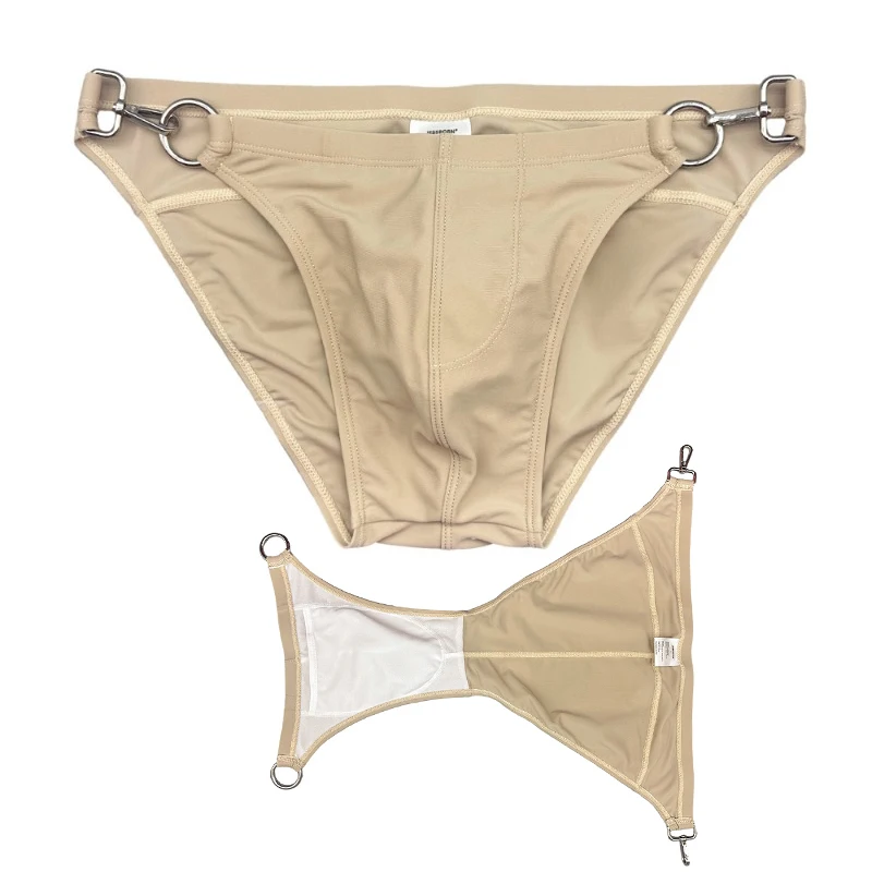 Man Sexy Boxers Swimwear Side Hollow Out Hole Connect Ring Gay Beach Bikini Briefs Easy Take Off Party Costume Exotic Aro Pants