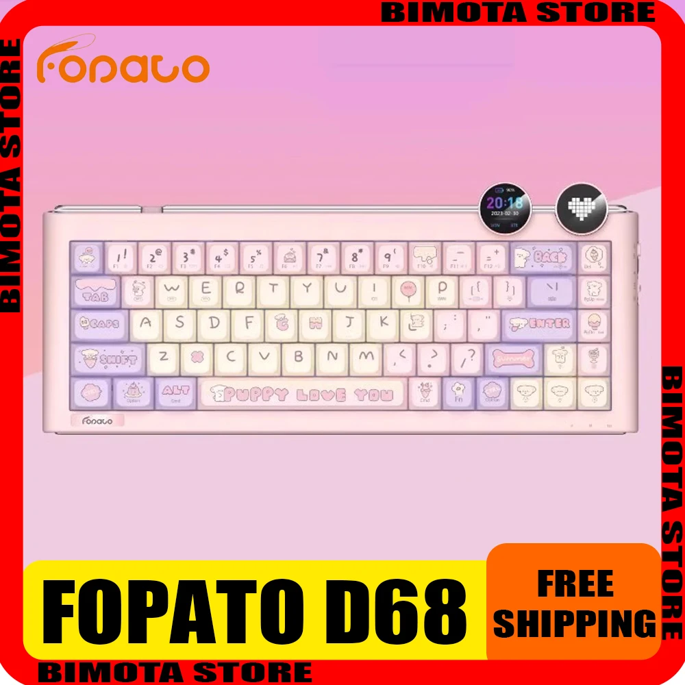 

Механическая клавиатура Fopato D68, умный экран, многофункциональная ручка, трехрежимная беспроводная игровая клавиатура, прокладка с возможностью горячей замены, ПК геймер