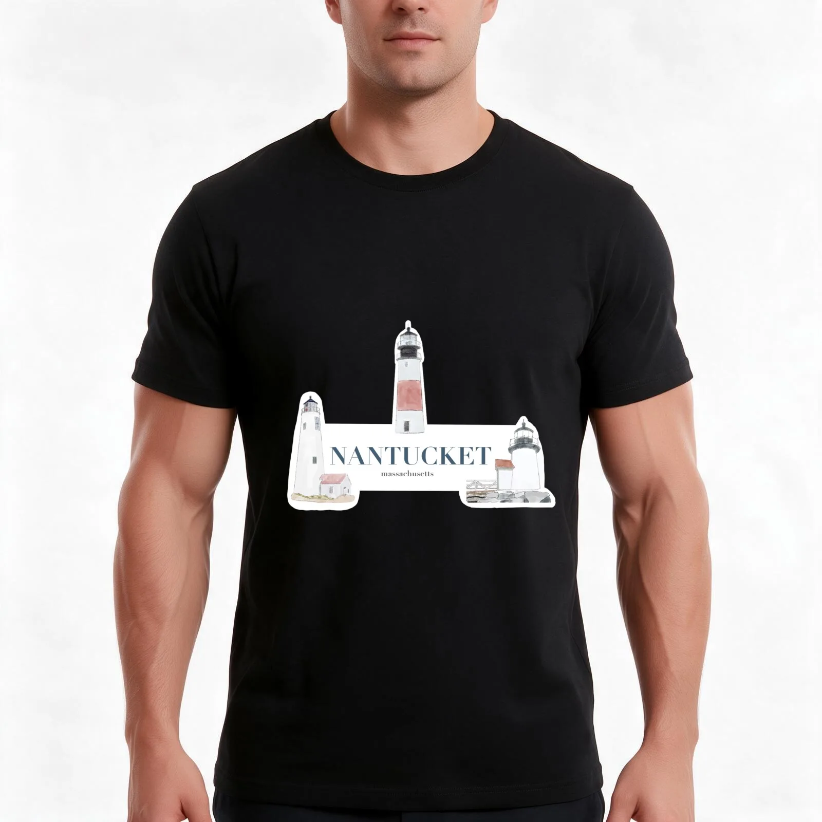 Nantucket Lighthouses T-Shirt, Summer Casual Cotton Tee, Oversized Streetwear Tops, Vintage Graphic Print, Unisex Men Women
