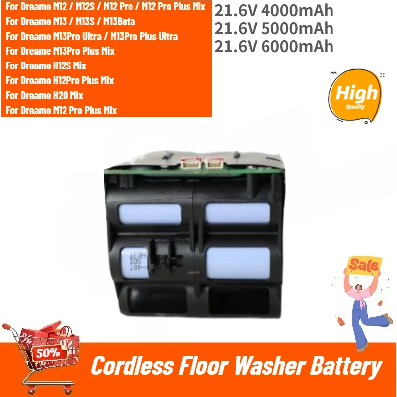 21.6V 4000mAh 5000mAh 6000mAh Battery For Dreame M12 M13 M13s HHV17 HHV2 HHV4 HCR14A/B Cordless Floor Washer Replacement Battery