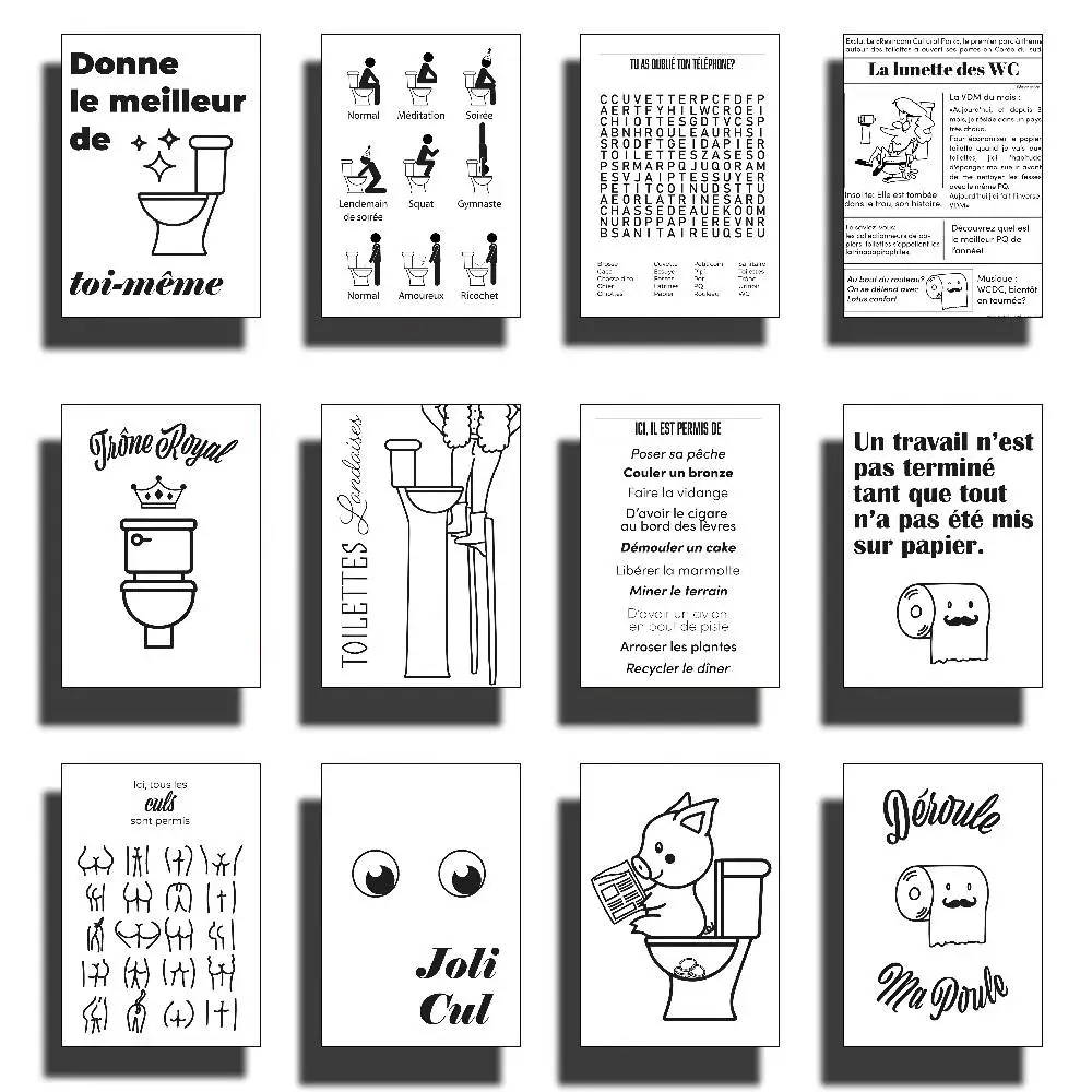 WC-Humor, französisches Kommentar-WC-Zitat, verschiedene Möglichkeiten, Poster, Papier, Schlafzimmer, Eingang, Restaurant, Café, Kunstgemälde