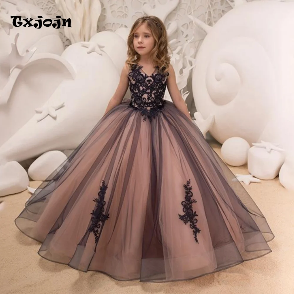 Baby Girl Formal Lace Appliques Princess Dress Sleeveless Toddler Teens Child Vestido Wedding Party Birthday Baby Clothes 1-14Y