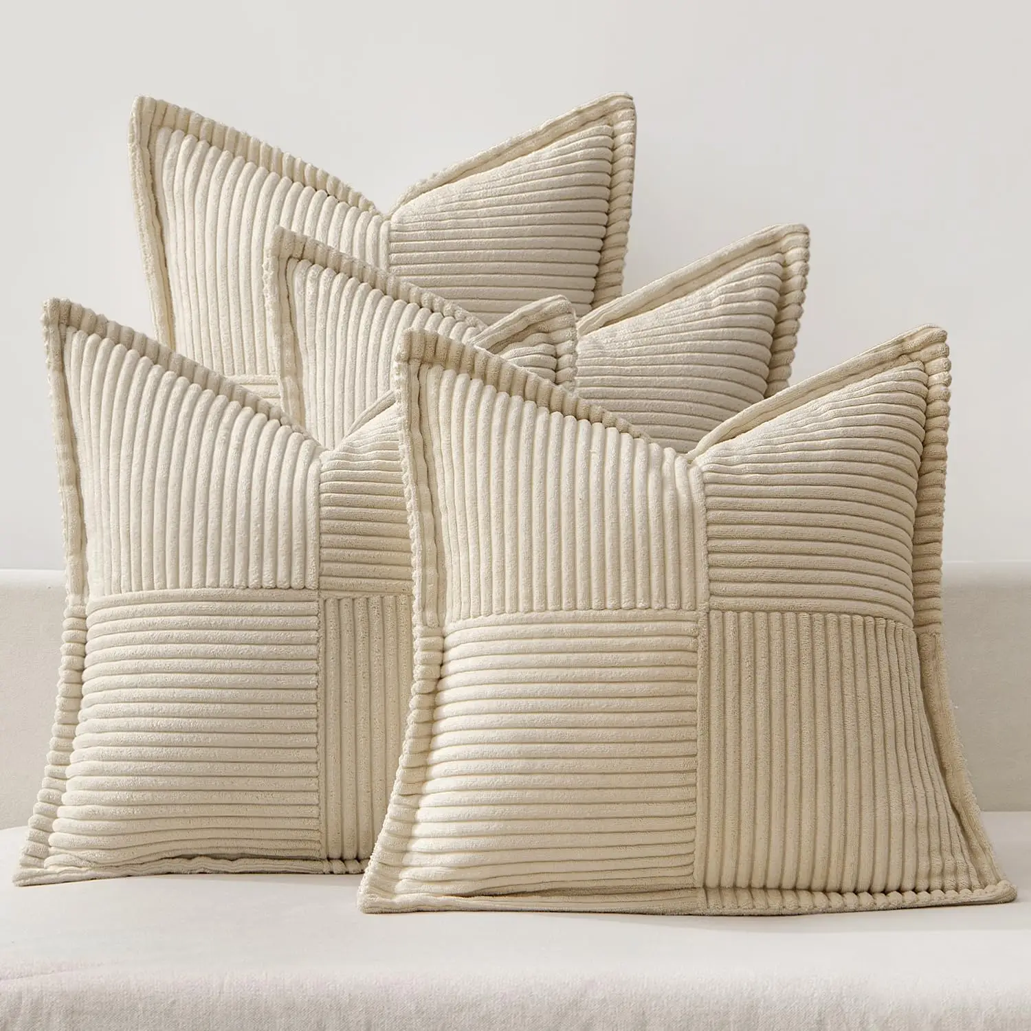 

Beige Patchwork Throw Pillow Covers 18X18 H 4 Packs Soft Boho Decorative Pillow Cases Accent Modern Farmhouse Cushion Cases For