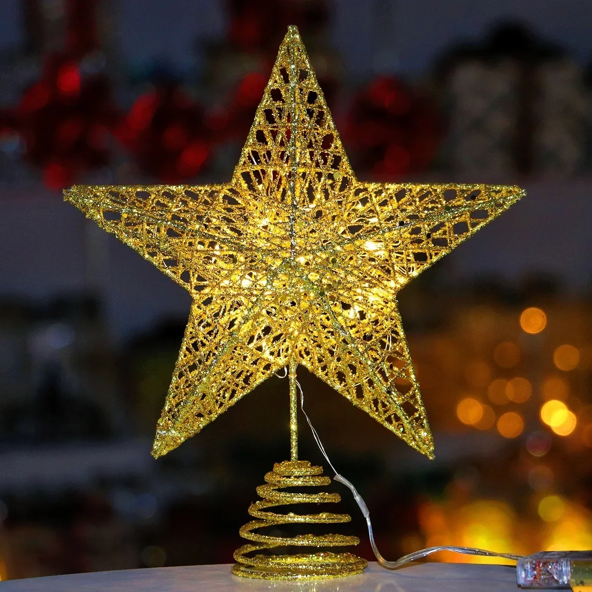 Red Sliver Gold Christmas Tree Top Iron Star Christmas Tree Top Glowing Star Iron Christmas Tree Top Pentagram Decoration