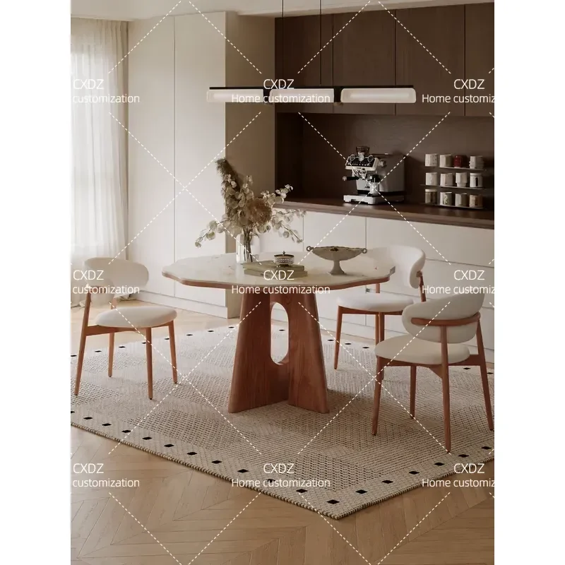 Modern Round Dining Table Slate Top Petal Shape Medium Size Antique Style Small Unit Household Furniture Advanced Sense