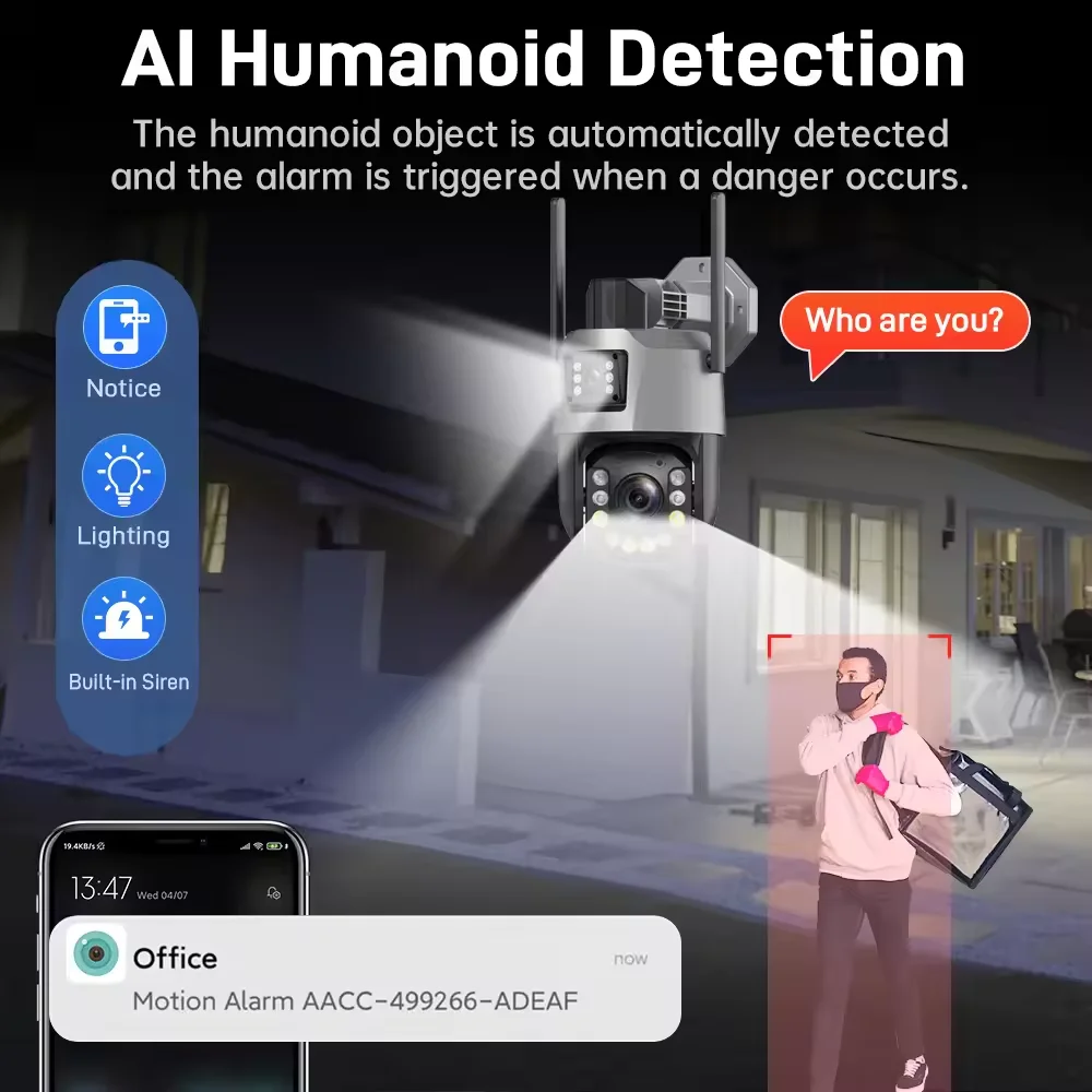 8MP 4K Dual-Lens PTZ Security Camera – 50X Hybrid Zoom (20X Optical), Outdoor WiFi, Human Detection, Two-Way Audio, Color Night