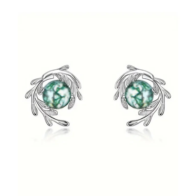 European and American Green Moss and Water Grass Stickers Earrings, Fashionable and Simple Design, Daily Commuting Accessories