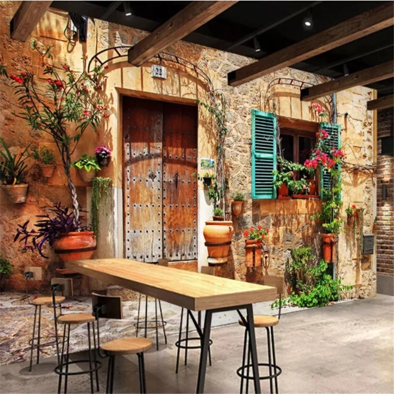 Customized products wall mural wallpaper 3d Mediterranean street view Photo cafe bar restaurant Living room sofa TV background