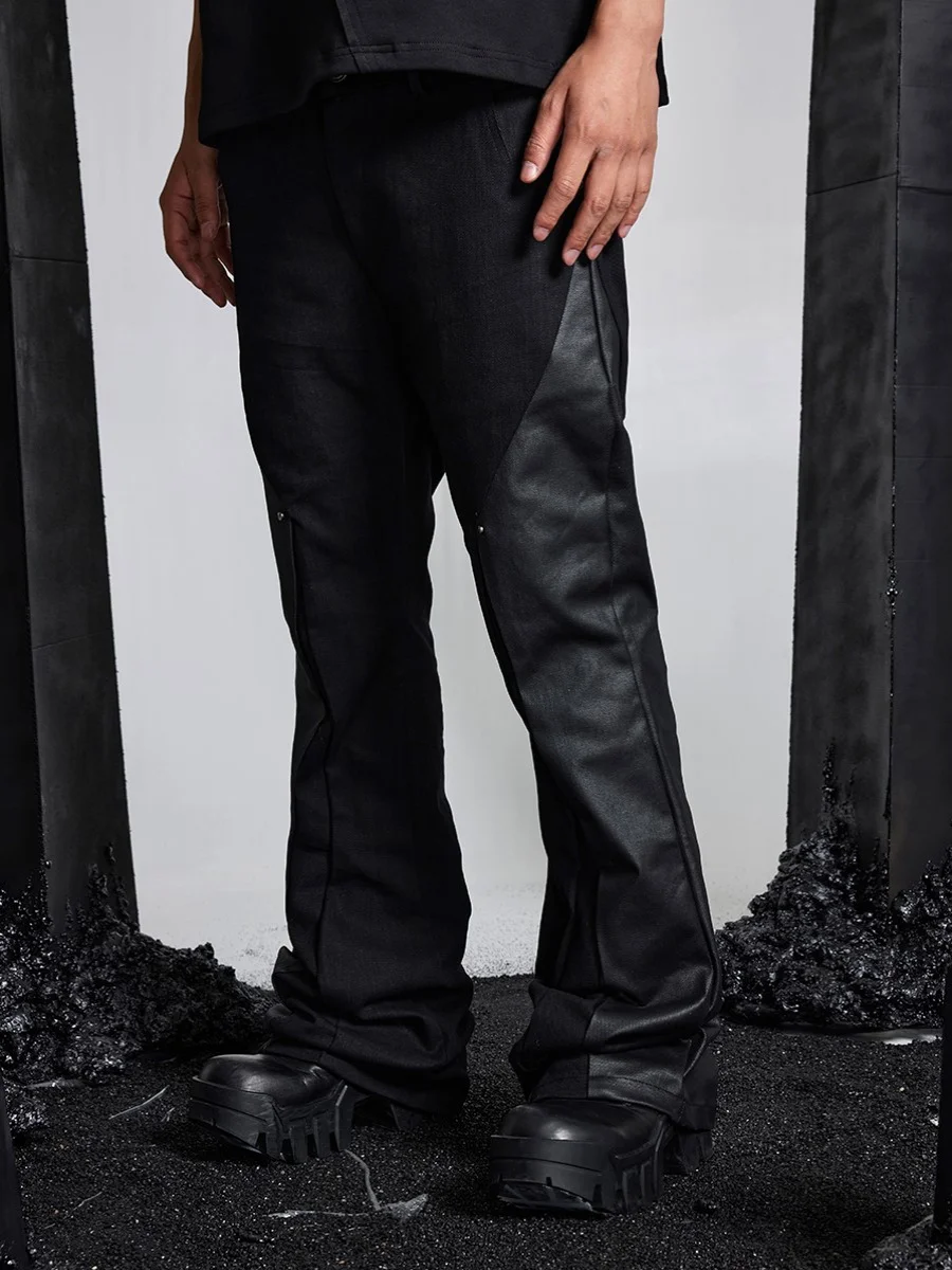 Stitching Brush Wax Coating Dark Avant-Garde Black Jeans Men's Trousers