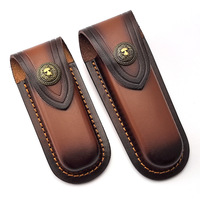 2 Sizes With Brass Buckle Genuine Cow Leather Fold Knife Knives Pliers Sheath Scabbard Cover Holder Storage Bag Pouch