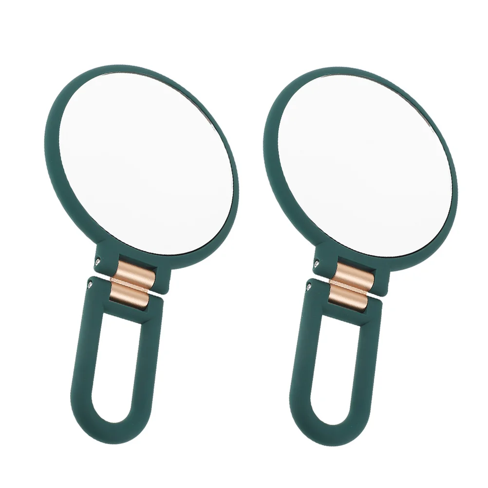

2Pcs Portable Folding Double Sided Makeup Mirror Green 15x Magnification Handheld Mirror Travel Vanity Personal Makeup Mirrors