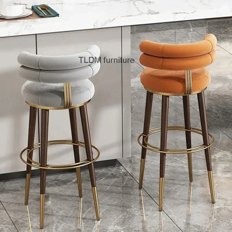 

Luxury Stainless Steel Rotating Bar Chair Italian Fabric High-foot Bar Chairs for Kitchen Modern Minimalist Home Back Bar Stools