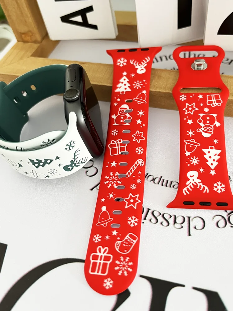 

Christmas Strap For Apple Watch ultra 3 49mm 44mm 45mm 40 42 46mm silicone Engraved Bracelet IWatch Series 11 10 SE 9 8 7 6 5 4