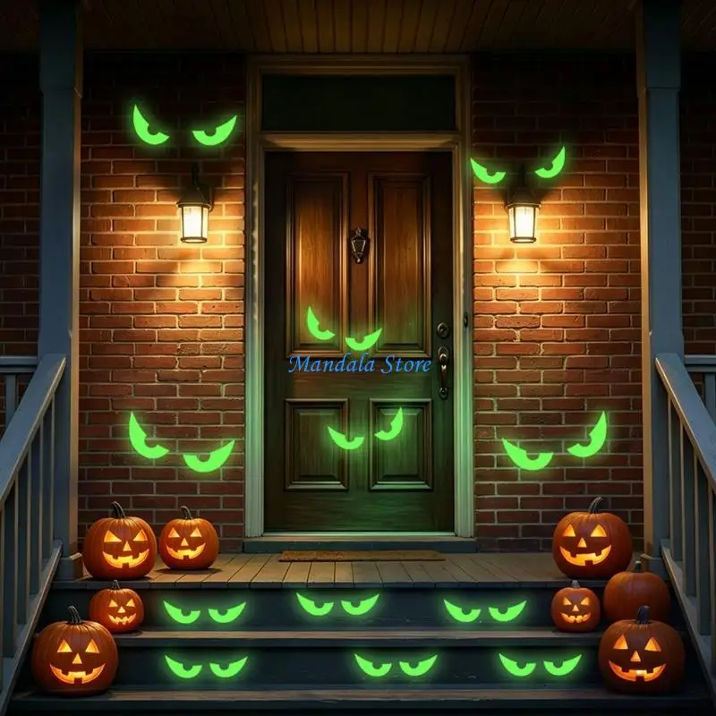 U2JC Halloween Party Eye Wall Sticker Glowing in Dark PVC Peeling and Wall Decal for Scary Room and Window Decors