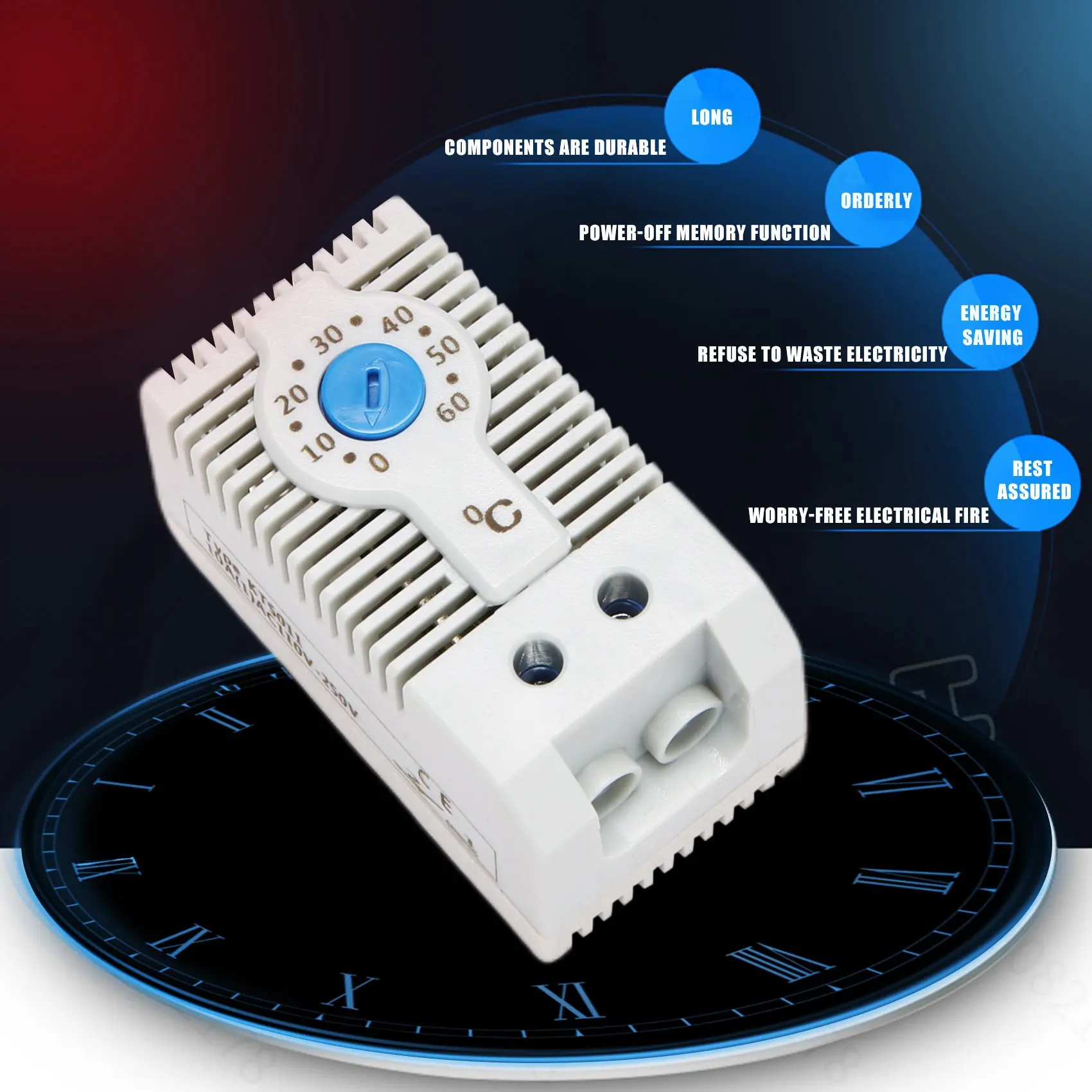 KTS011 nessun regolatore di temperatura meccanico regolabile normalmente aperto termostato per armadio guida Din, utilizzato per il raffreddamento