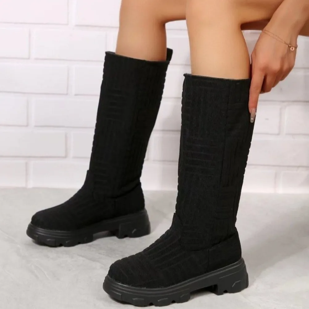 Fashionable Snow Boots 2024 New Women Thick-soled Thick-heeled Warm Boots Women Towel Cotton Boots Motorcycle Boot Women