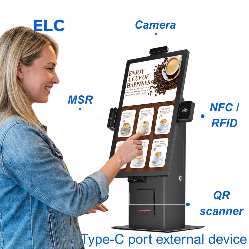 Desktop Smart Screen Stand 24 Inch Android 13 POS System Self-Service Ordering Card Payment Digital Signage 4G+64G 1080p