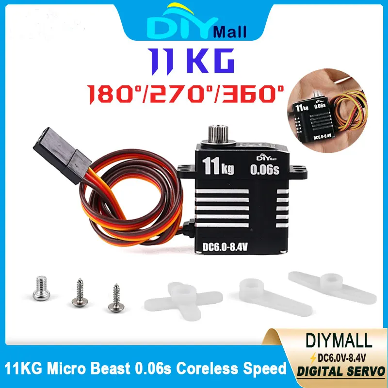 

Micro 8.4V 11KG Digital Servo 0.06s Coreless Full Metal 180/270/360° High Torque Programmable for RC Car Robot Arm FPV Drone