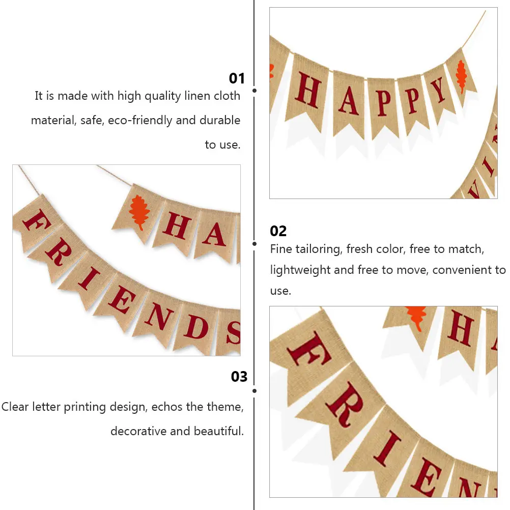 

Thanksgiving Banner Garland Pull Flag Bunting Scene Layout Decor Khaki Linen Material Lightweight Classic Design Festive