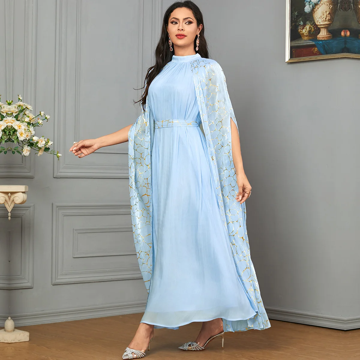 Fashion Women Long Maxi Cape Sleeve Evening Dress Abaya Luxury Dubai Djellaba Islam Jalabiya Kaftan Kebaya Caftan Marocain Femme