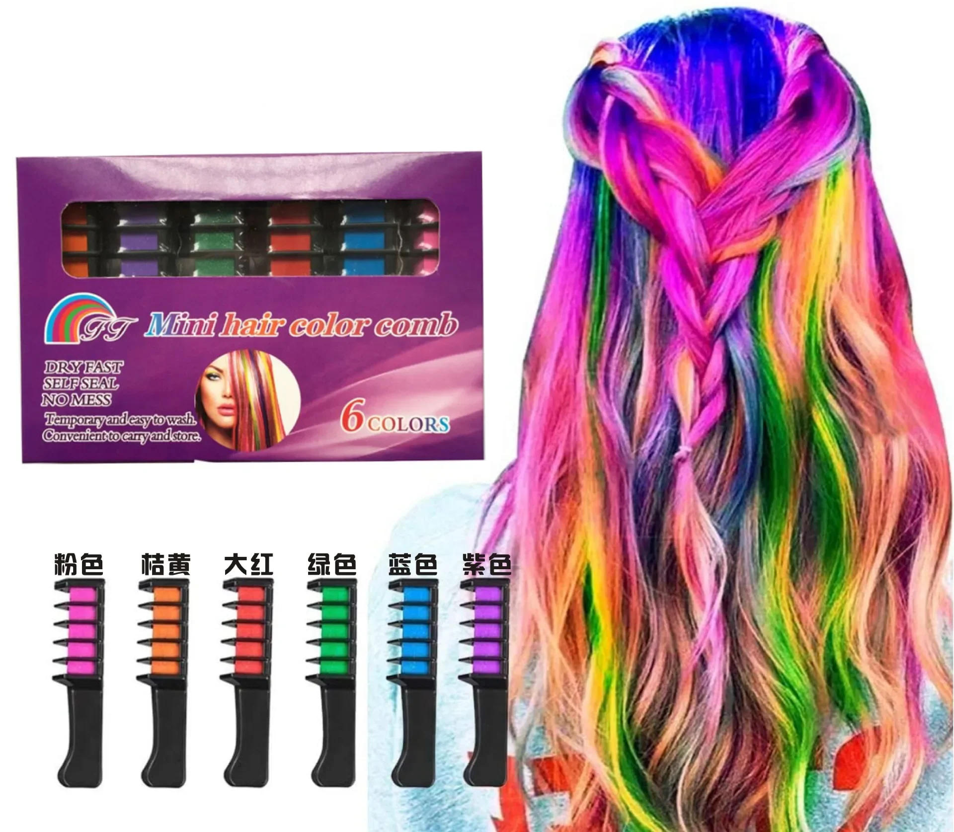 Peine de tinte para el cabello, 6/1 piezas, diseño de rímel, crayones para colorear el cabello, lápiz de tinte temporal de tiza, Mini tintes profesionales desechables para el cabello
