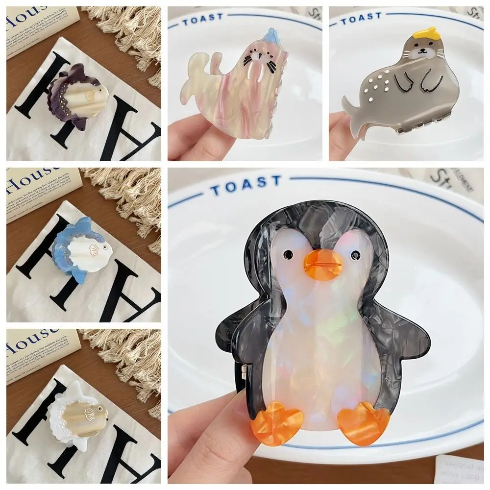 Creative Sea Lion Seal Acetate Hair Clip Geometry Ponytail Clip Ocean Animal Shark Clip Novetly Lovely Creative Hair Claw Daily