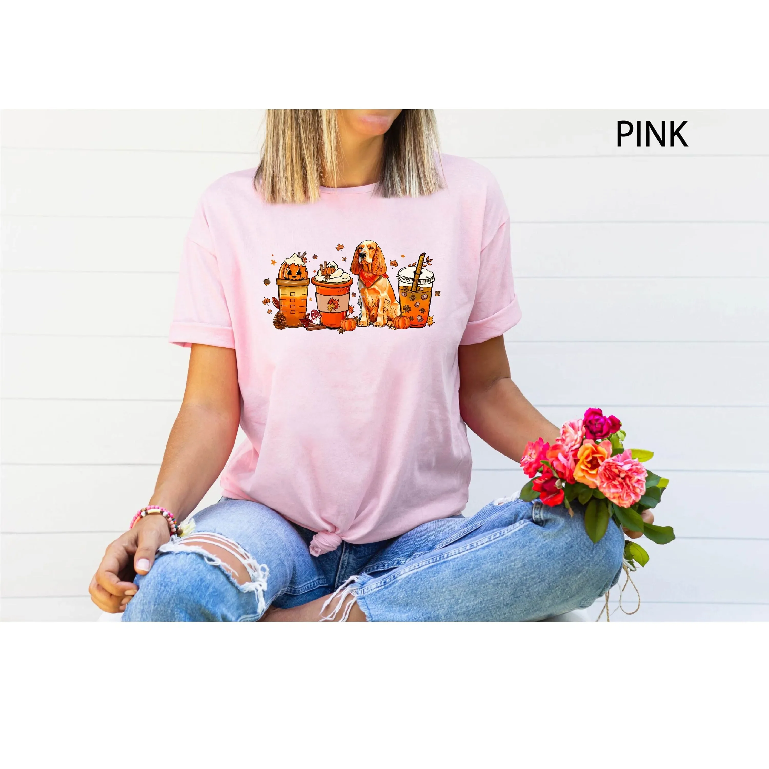 Fall Coffee T Shirt Cocker Spaniel Dog Halloween Vintage Thanksgiving Pumpkin Spice Lover Spooky Season Paw