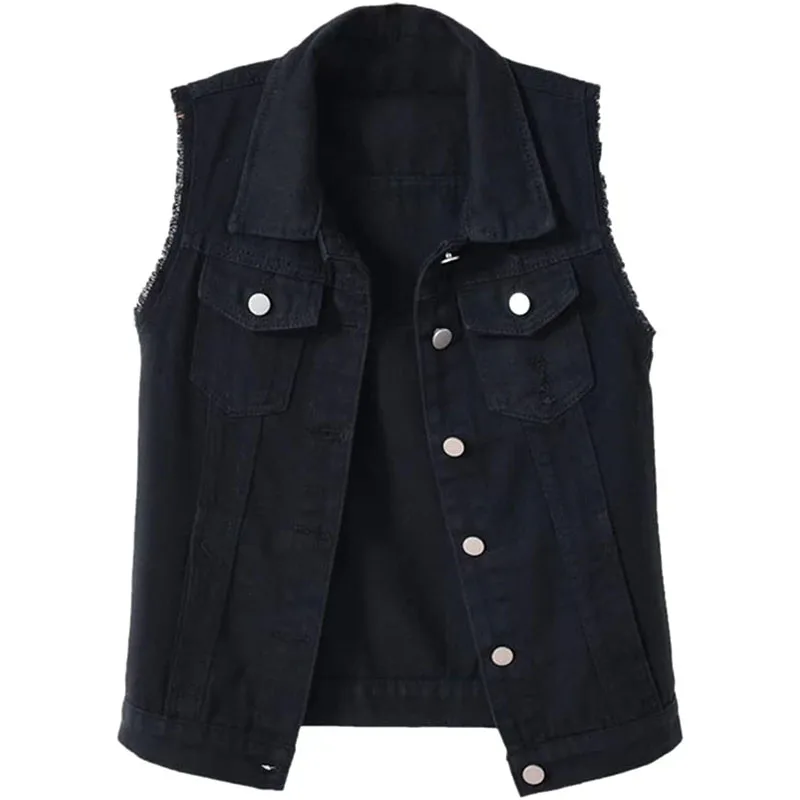 Spring and Summer Versatile Cropped Slimming Fringe Sleeveless Jacket Fashionable Color Single Breasted Short Denim Vest