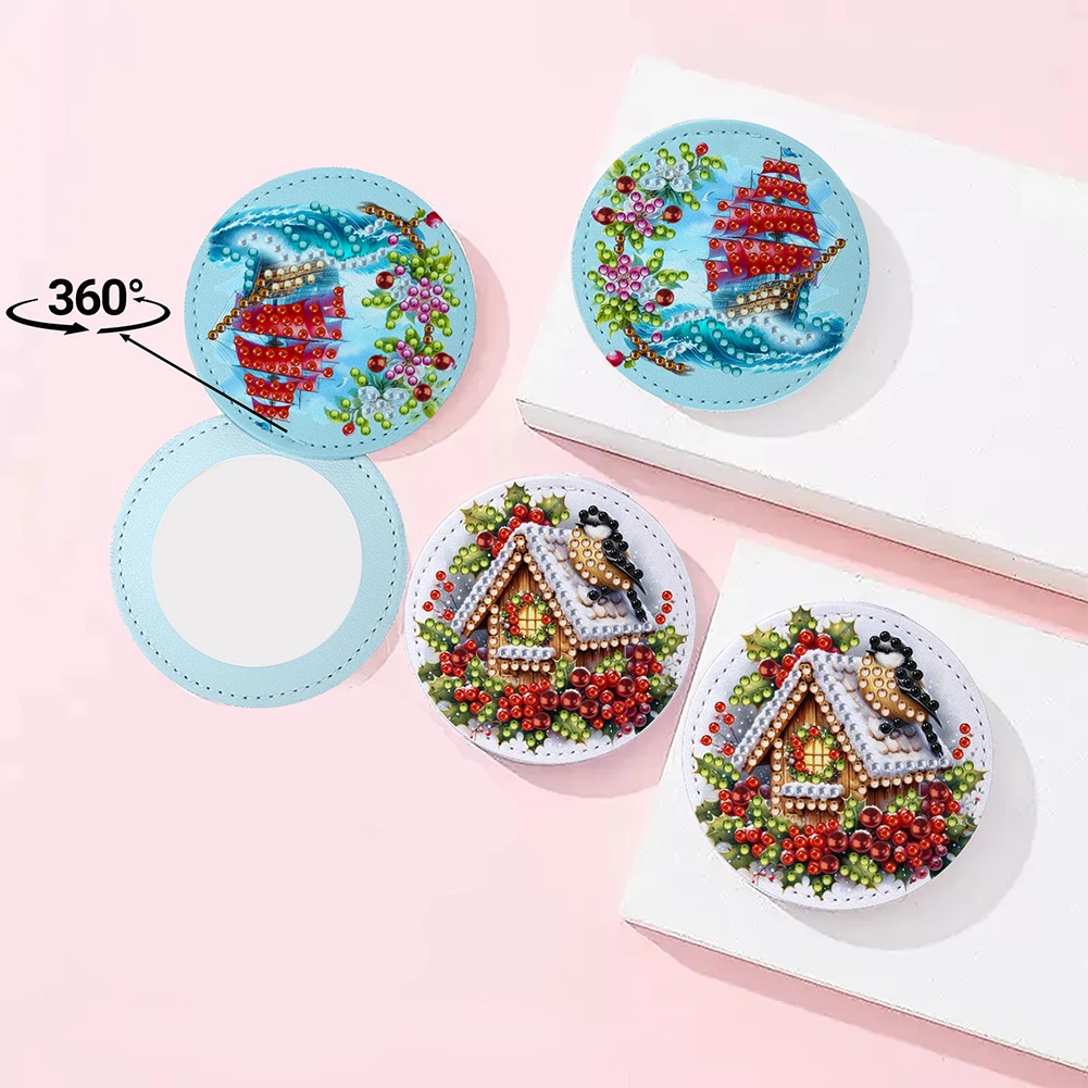 مرآة مكياج صغيرة من Diamond Art خفيفة الوزن ولامعة من الكريستال، مرآة مستحضرات التجميل المحمولة للسفر في الهواء الطلق والمشي لمسافات طويلة والنزهة