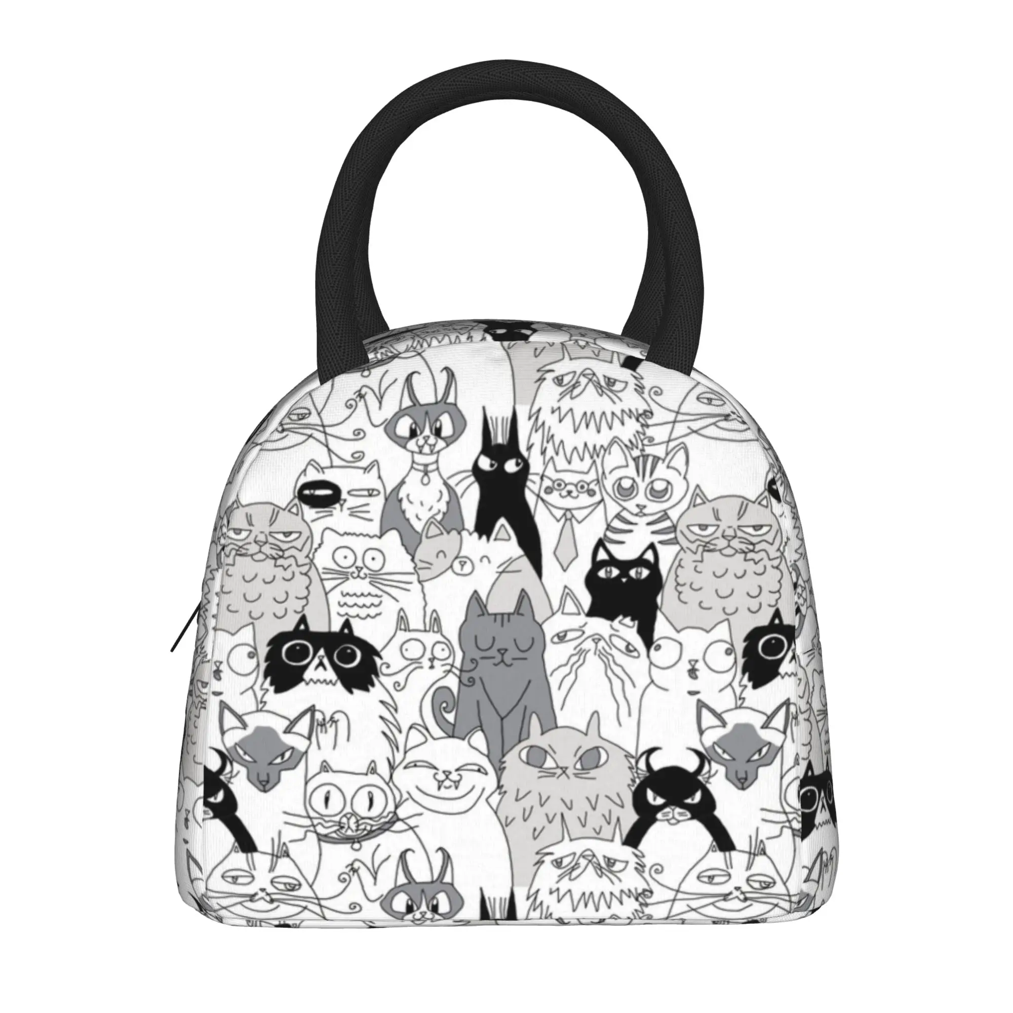 Cat Society Doodle Lunch Bag For Men Funny Animals Repeat Graphic Lunch Box Kawaii Outdoor Picnic Cooler Bag Thermal Lunch Bags