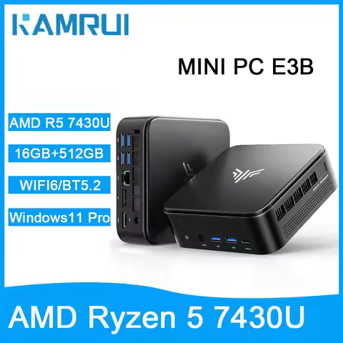KAMRUI Mini PC AMD Ryzen 5 7430U up to 4.3GHz 16GB DDR4 512 M.2 SSD Wifi6 BT5.2 Win11 PRO AMD Radeon Graphics 4K Triple Display