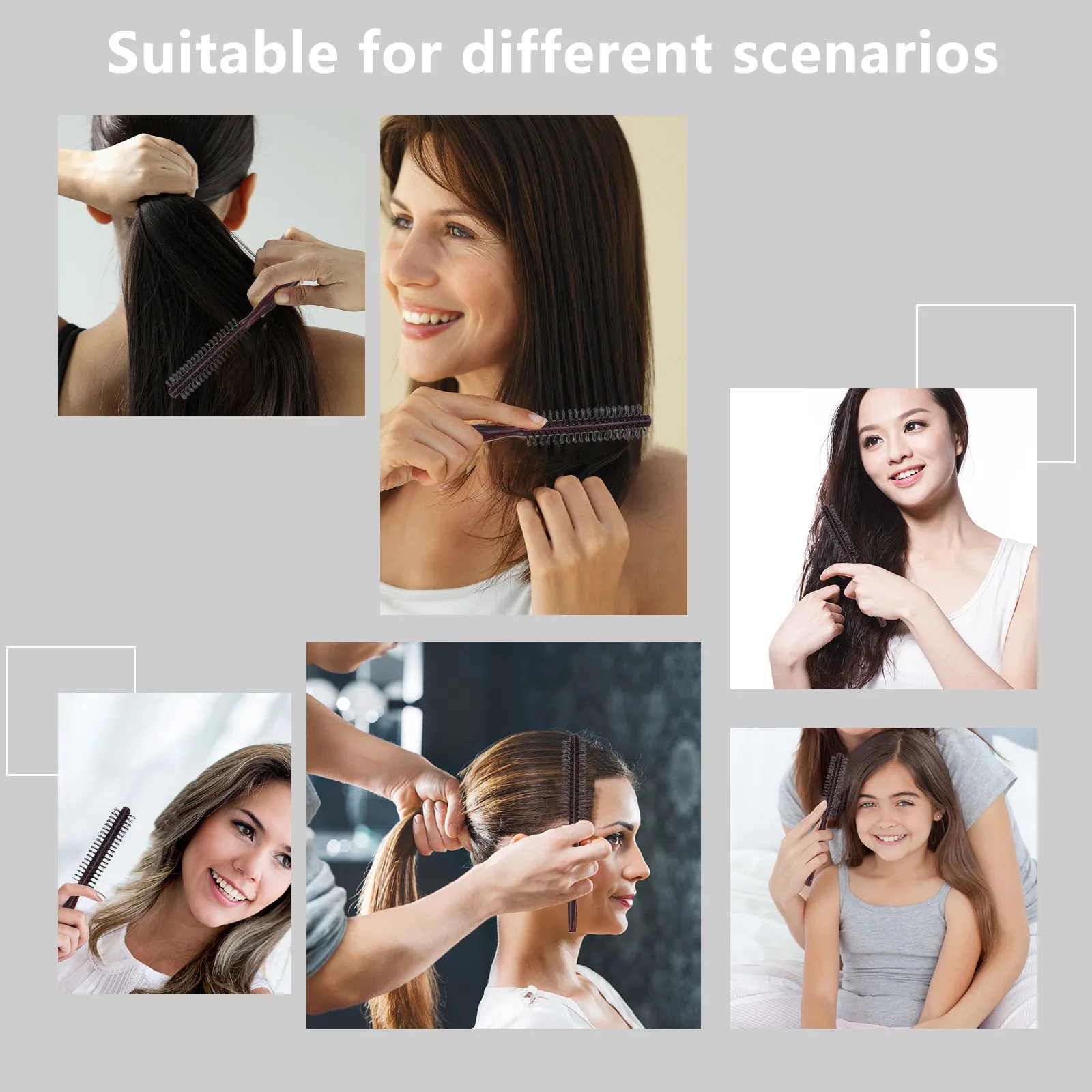 

3Pcs Wooden Round Hair Comb Pear Wood Handle Nylon Bead Tips Gentle Scalp Massage Rolling Brush for Styling Curly Hair Salon Use
