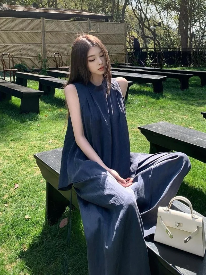 

Women's 2026 Summer Two Piece Set Korean Style Sleeveless Top Wide Leg Pants Sporty Casual Comfortable Fit Youthful Vibe