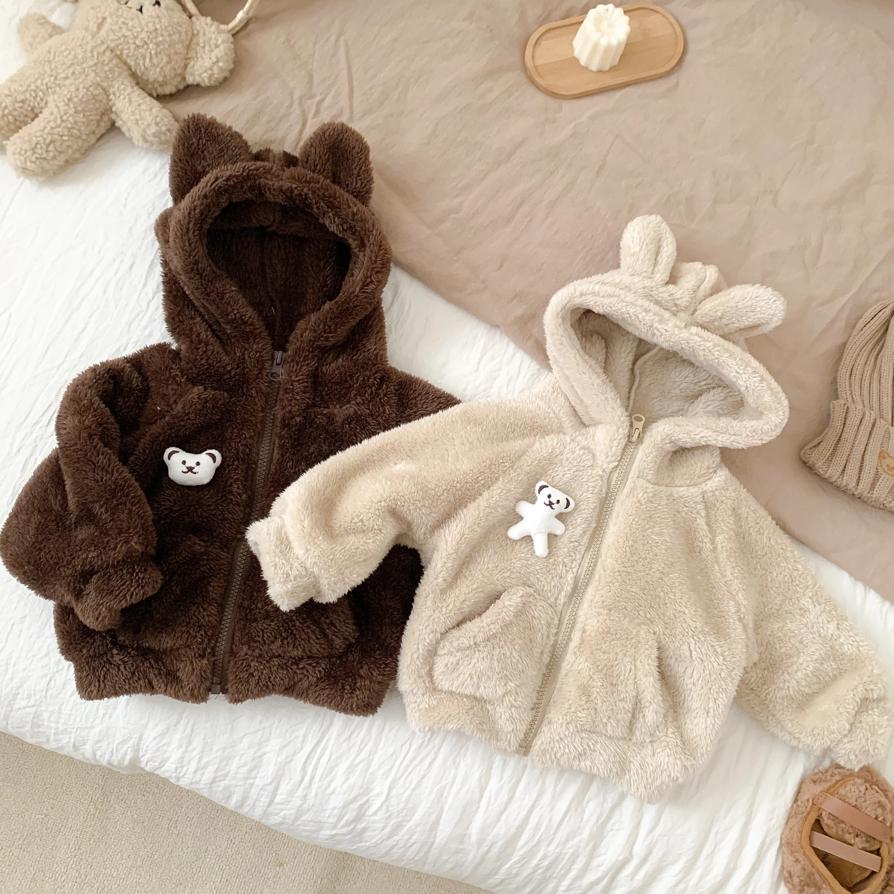 Newborn Baby Boys  Winter And AutumnCotton Coat Korean Zippered Cute Fashion Plush Thick Thickened Long Sleeved Soft Casual