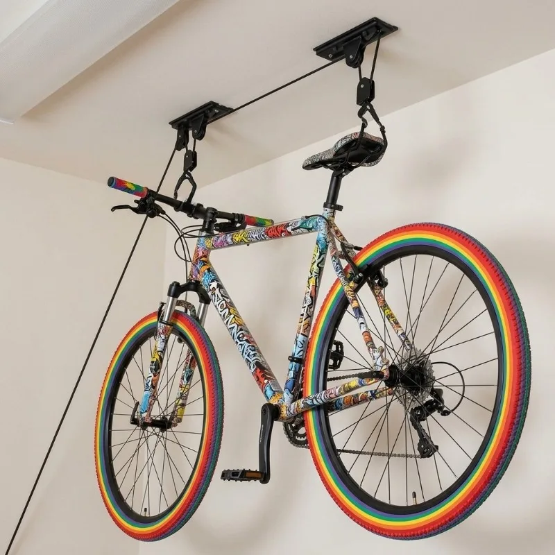 30kg Bearing Heavy Duty Bike Hoist Overhead Garage Ceiling Bike Rack Pulley System Bicycle Storage Hanger