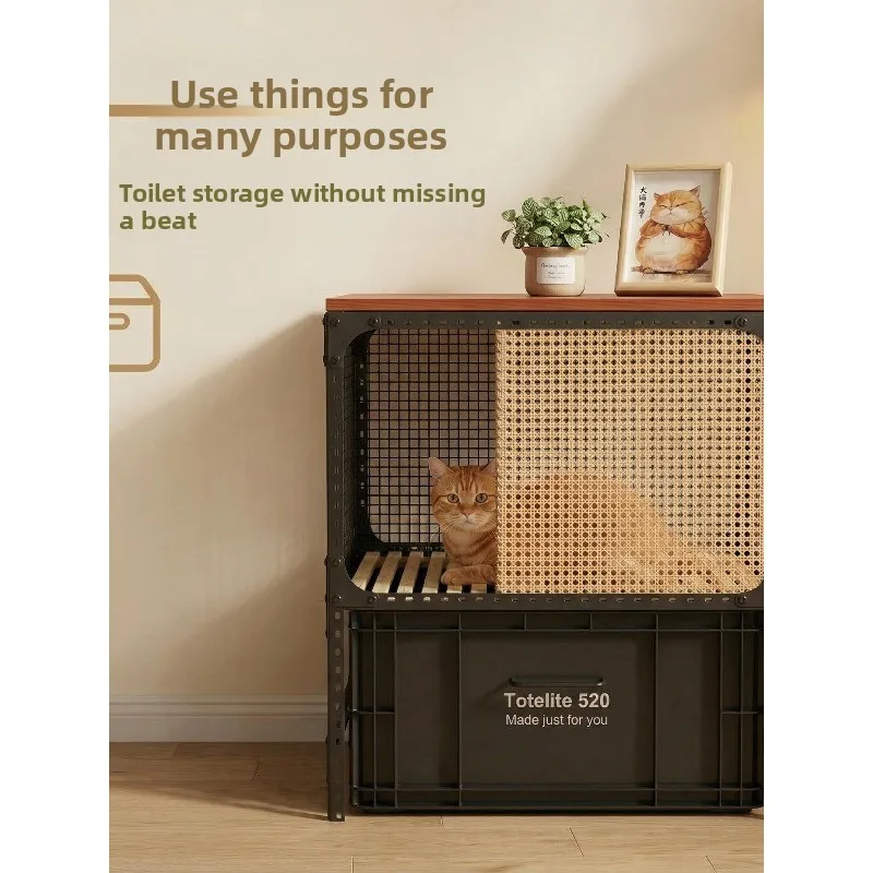 Double-layer leak-proof cat litter cabinet, cat litter box DIY cat toilet