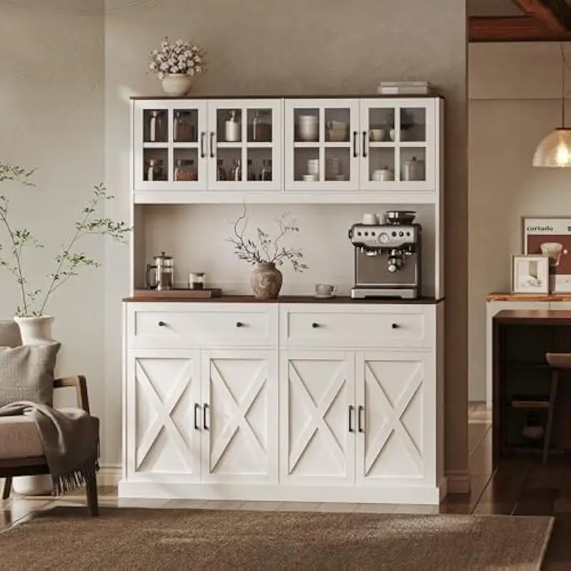 70.9 H x 55.1 W x 15.7 D Engineered Wood Pantry Unit with Integrated Power Hub, Four Adjustable-Height Cabinets, Two Soft-Close