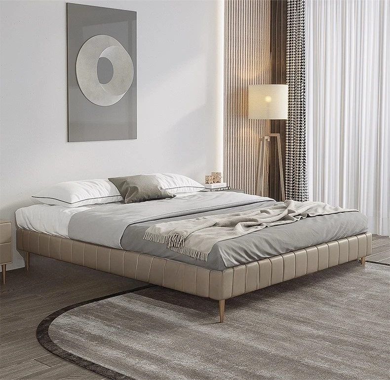Современная простая кожаная кровать с открытой спиной, двуспальная кровать Master Queen, маленькие бытовые двухъярусные кровати размера King Size, настраиваемые для детей Camas