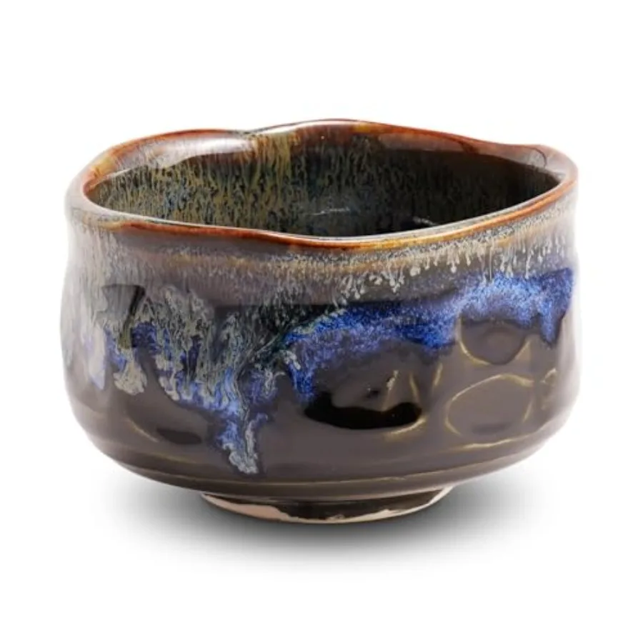 Tazón para Matcha, Chawan, Cerámica Mino Yaki, Taza Japonesa para Té Matcha, Taza para Té Verde, Taza para Café y Sopa, Hecho en Japón, Esmalte Azul